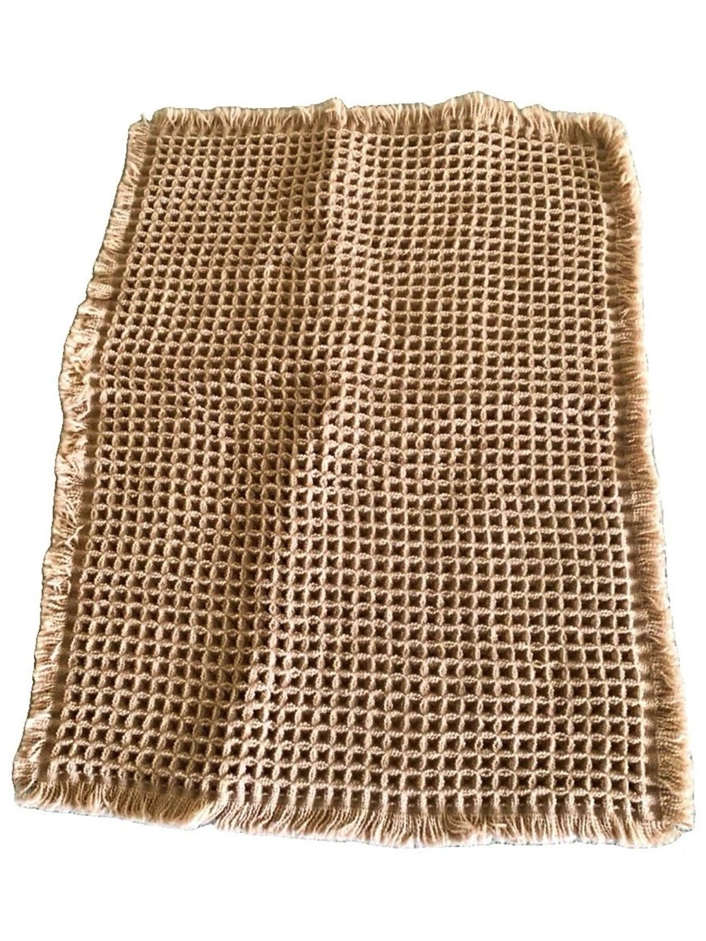 NWOT Beige Waffle Weave Bath Mat Rug 24 x 16 Fringed Boho Farmhouse